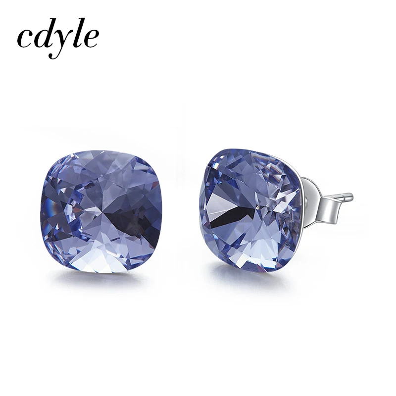 Lavender Cdyle 925 пробы Серебряные Серьги Квадратные украшенные кристаллами серьги для женщин подарок крошечные простые ювелирные изделия - Окраска металла: Lavender