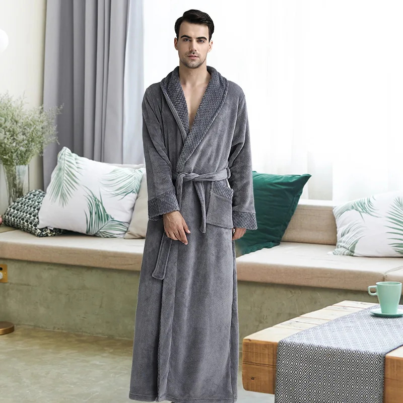 men robe gray Женский зимний удлиненный плотный фланелевый банный халат, мягкий пеньюар, сексуальный теплый халат для мужчин, халат для подружки невесты, Свадебный Халат - Цвет: men robe gray