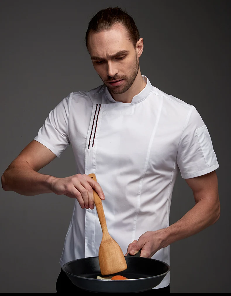 Летняя мужская белая рубашка шеф-повара, костюм шеф-повара, куртка для кухни, униформа для ресторана, Парикмахерская, спецодежда, Комбинезоны