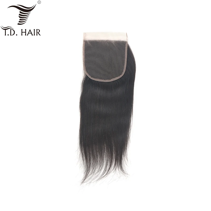 Tdhair перуанские свободные части 5х5 прямое закрытие шнурка для черных женщин 8 20