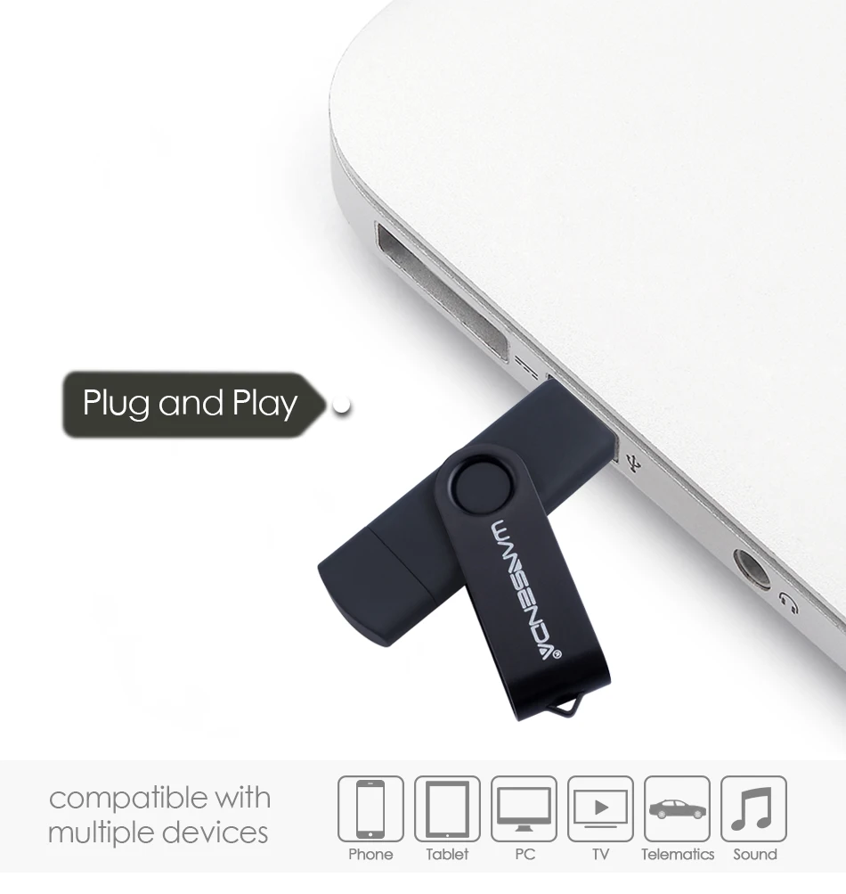 WANSENDA высокоскоростной OTG USB флеш-накопитель металлический флеш-накопитель 16 ГБ 32 ГБ 64 ГБ 128 ГБ 256 ГБ флеш-накопитель внешний накопитель USB карта памяти