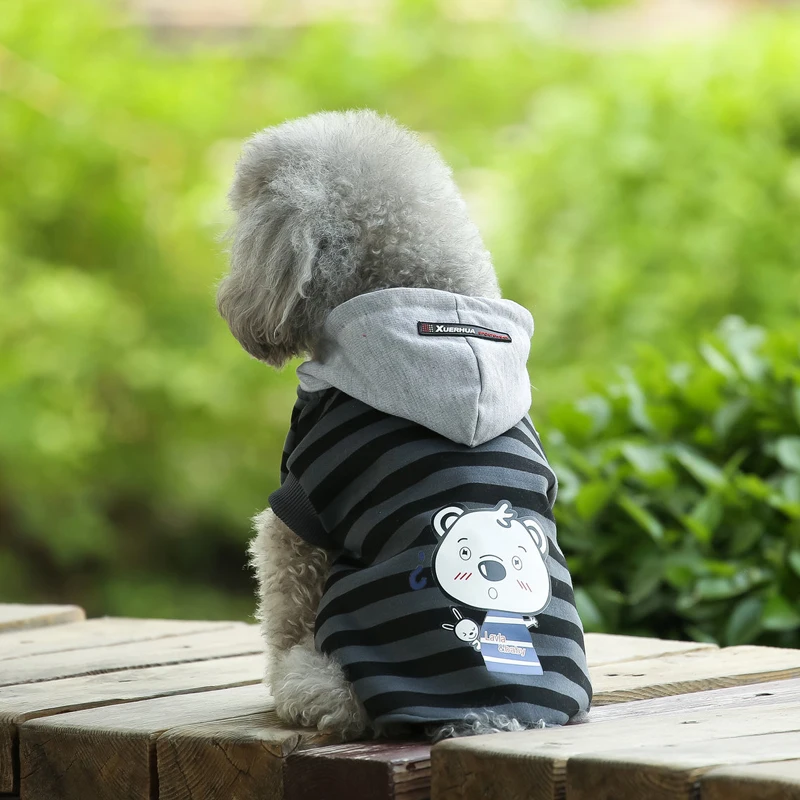 Pet Dog Coat Jacket Autumn&Winter Dog Clothes For Small Medium Dogs Thick Cotton Coat Black Striped Bear Pattern Hoodie XXL
