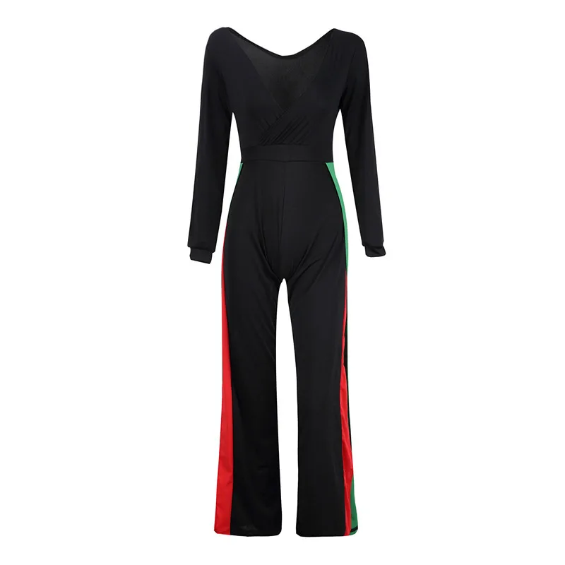 Женский полосатый комбинезон без бретелек с V образным вырезом|female overalls|leg jumpsuitwide