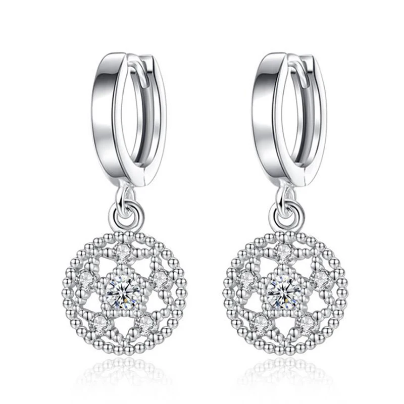 Серьги-кольца из серебра 925 пробы с цирконом | Украшения и аксессуары