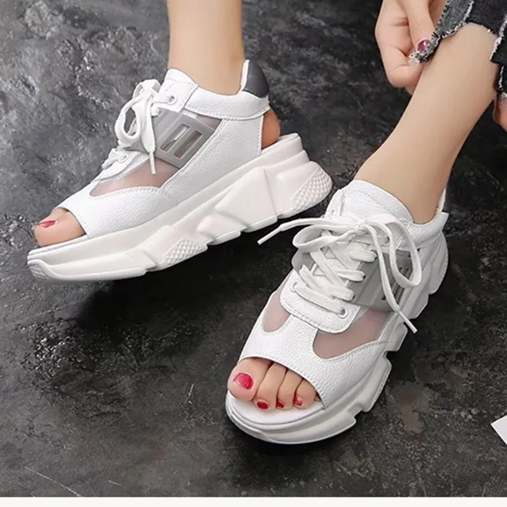 Летние спортивные сандалии с широко открытым носком на толстой подошве дышащей