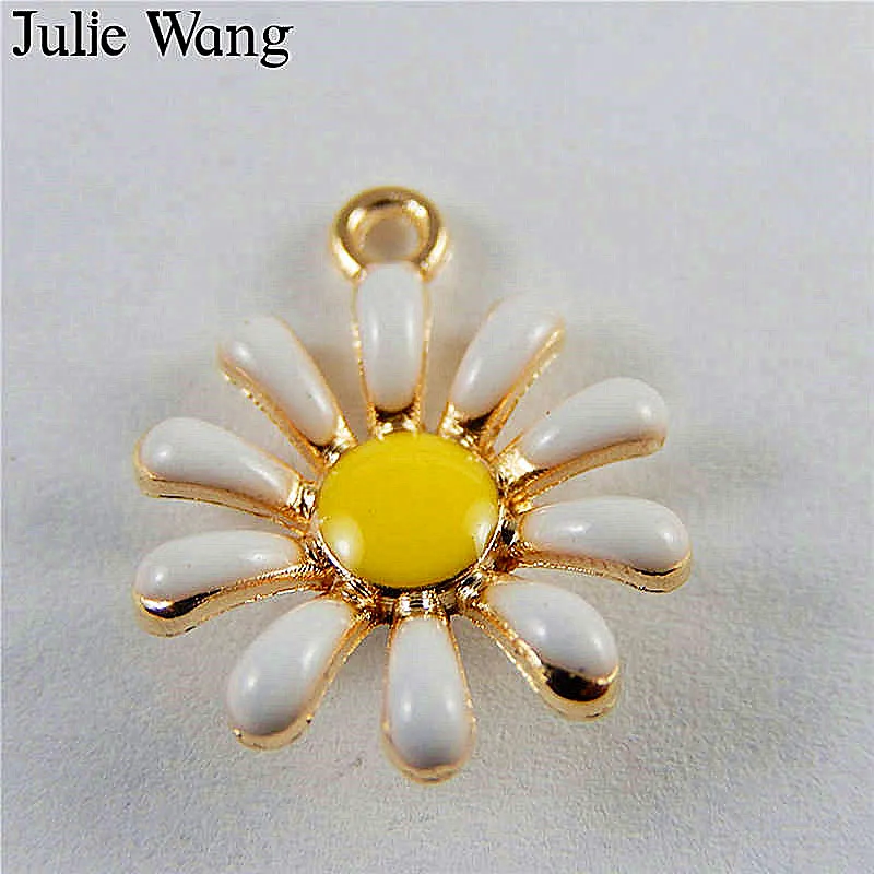 Julie Wang 10 шт. эмаль белая Маргаритка Подсолнух сплав золотой тон подвески подвеска