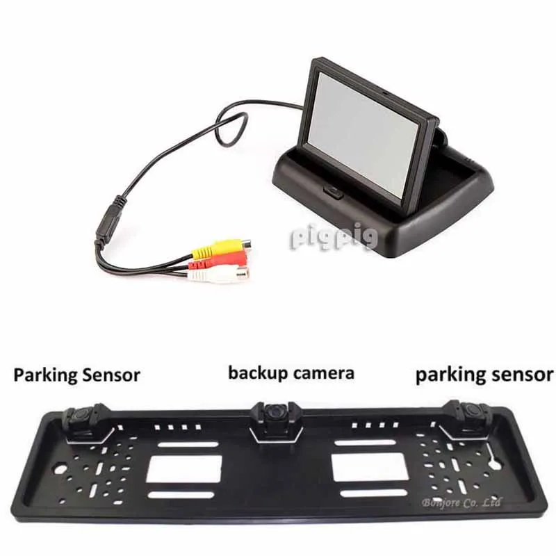 Foldable Monitor Koorinwoo, автомобильная Европейская Рамка для номерного знака, камера, Автомобильная камера заднего вида, датчик парковки, зуммер, Автомобильное Зеркало, монитор, TFT lcd дисплей - Название цвета: Foldable Monitor