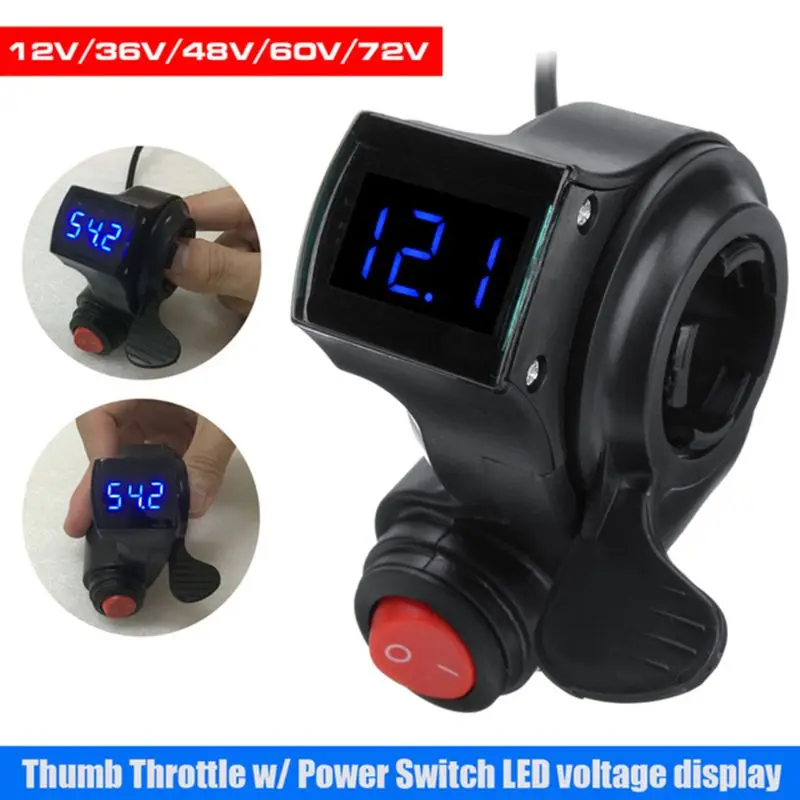 

1 Set Electric Vehicle E-bike Voltage Display Switch Handle Finger Thumb Throttle Scooter with Power LED Display Handlebar Grips
