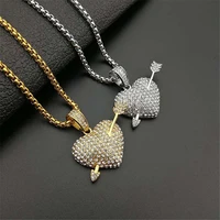 dropshipping bling bling iced out heart with arrow necklace pendant cubic zirconia gold silver color cz chains hiphop jewelry