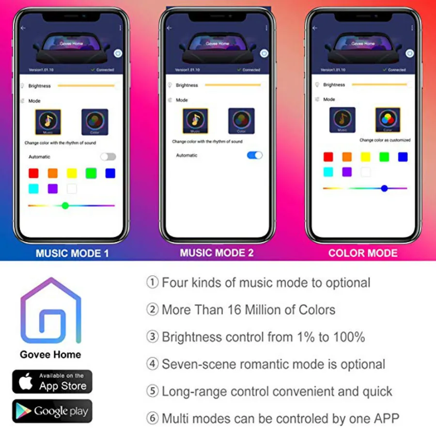 Подсветка салона автомобиля RGB Smart 4 шт. 36/48 светодиодов разноцветная музыка Bluetooth