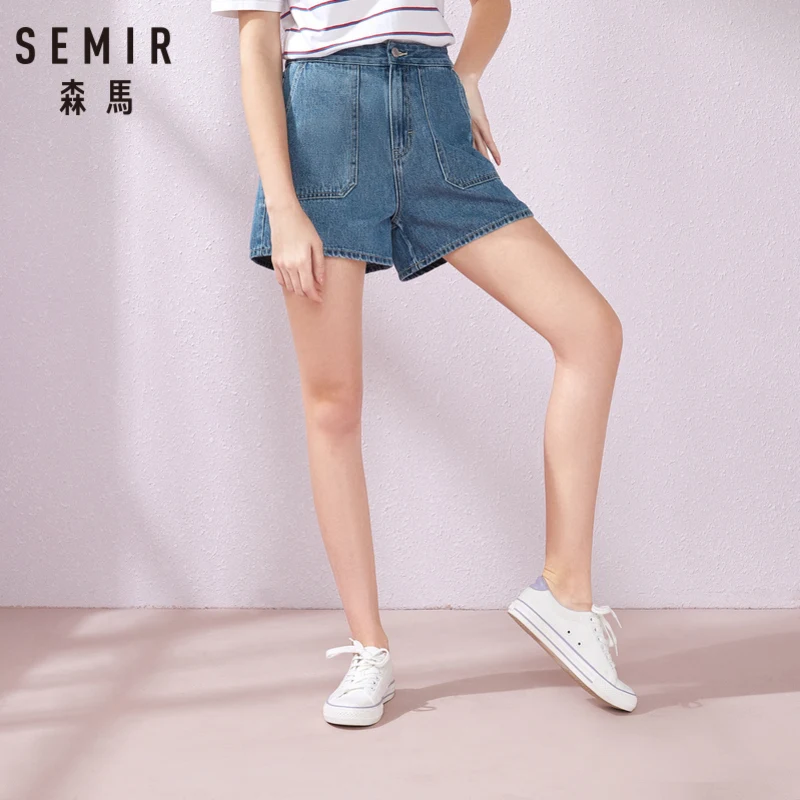 Женские джинсовые шорты SEMIR тонкие ретро с высокой талией лето 2019 | Женская одежда