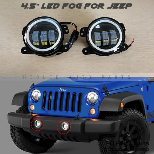 

Бесплатная доставка 1 пара для Jeep Wrangler 4,5 дюйма Круглый СВЕТОДИОДНЫЙ противотуманные фары с белым или RGB Halos