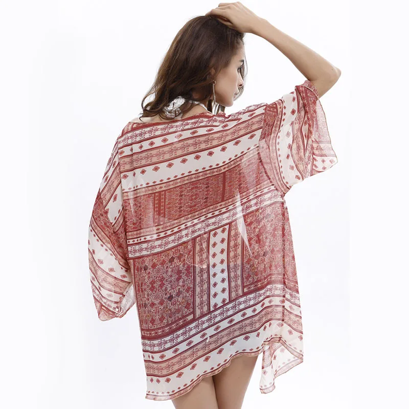 

Summer Casual Chiffon Floral Print Blouse For Women Plus Size Beach Shirts Loose ShortTops Sleeve Casual Cover-up Ethnic