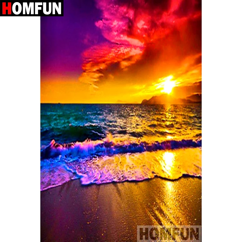 

Картина для алмазной вышивки HOMFUN «морское побережье, закат», алмазная 5D Вышивка «сделай сам», полный набор стразы, домашний декор, A09242