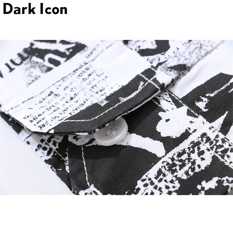Мужская рубашка в стиле хип хоп DARK ICON черная белая Винтажная Футболка с принтом