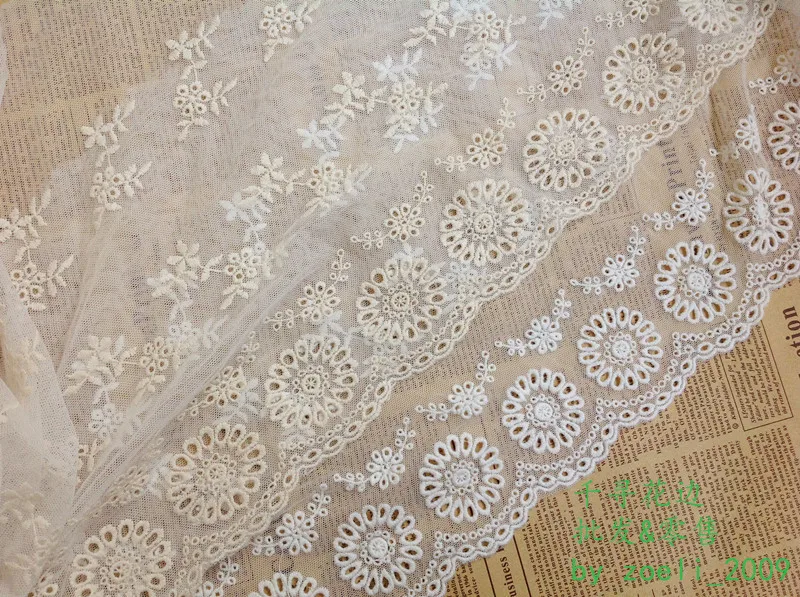 Хлопковое вышитое кружевное Сетчатое кружево с люверсами и цветами 3 Yds/лот