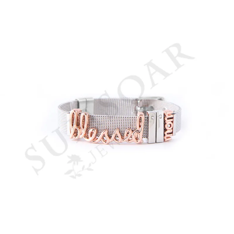 Somsoar Jewelry blessed Family with MOM Mesh Набор браслетов из нержавеющей стали и 4 шт DIY Подвески в