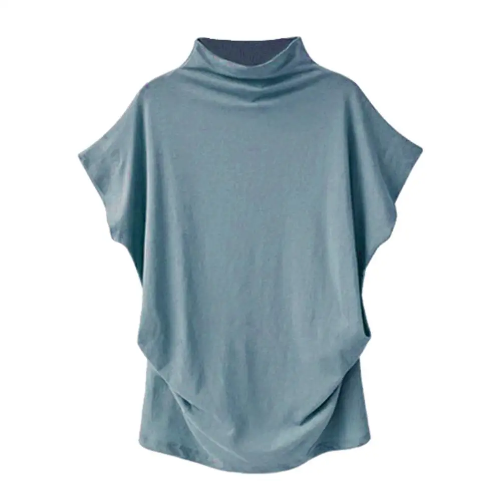 Light Blue Женская Повседневная летняя футболка, короткий рукав летучая мышь, свободные топы, одноцветная черная серая водолазка, футболка,, футболки, женские футболки, топы - Цвет: Light Blue