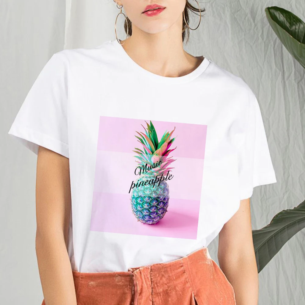 Summer Women Casual Round Neck Short Sleeve Top Tee Pineapple Floral T-Shirt | Женская одежда