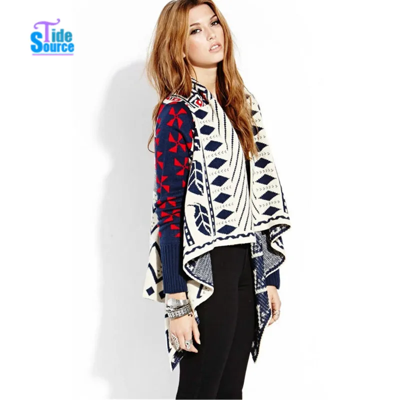 Геометрический Узор Жаккардовые Кардиган Мода 2017 Полный Рукав Открыт Стежка