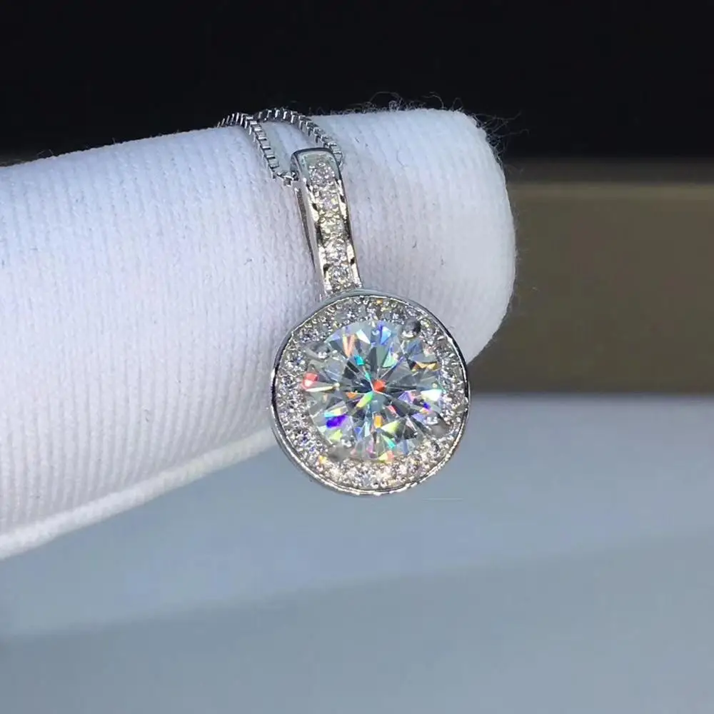 Круглые серебряные подвески Moissanite 1ct D VVS Роскошные кулоны Weding для женщин |