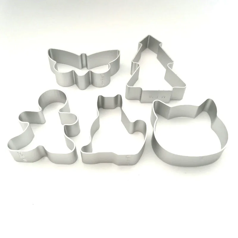 5pcs Butterfly Cat Gingerbread Man Christmas Tress Metal Cookie Cutters Aluminium Alloy Biscuit Mold Cake Decorating Tools | Дом и сад
