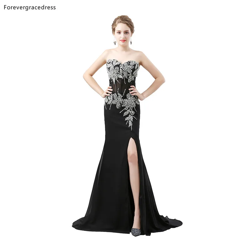 Женское вечернее платье Forevergracedress черное элегантное с бисером большие размеры на