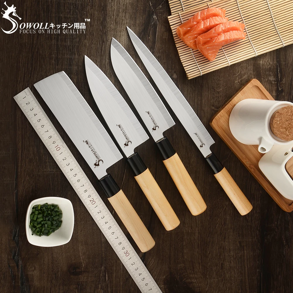 SOWOLL сашими нож шеф повара Santoku японский кухонный из нержавеющей стали лезвие высокоуглеродистой мясорубка