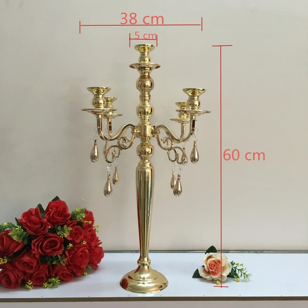 5 голов золотой канделябр держатель для свечей с подвесным столом Свадебный