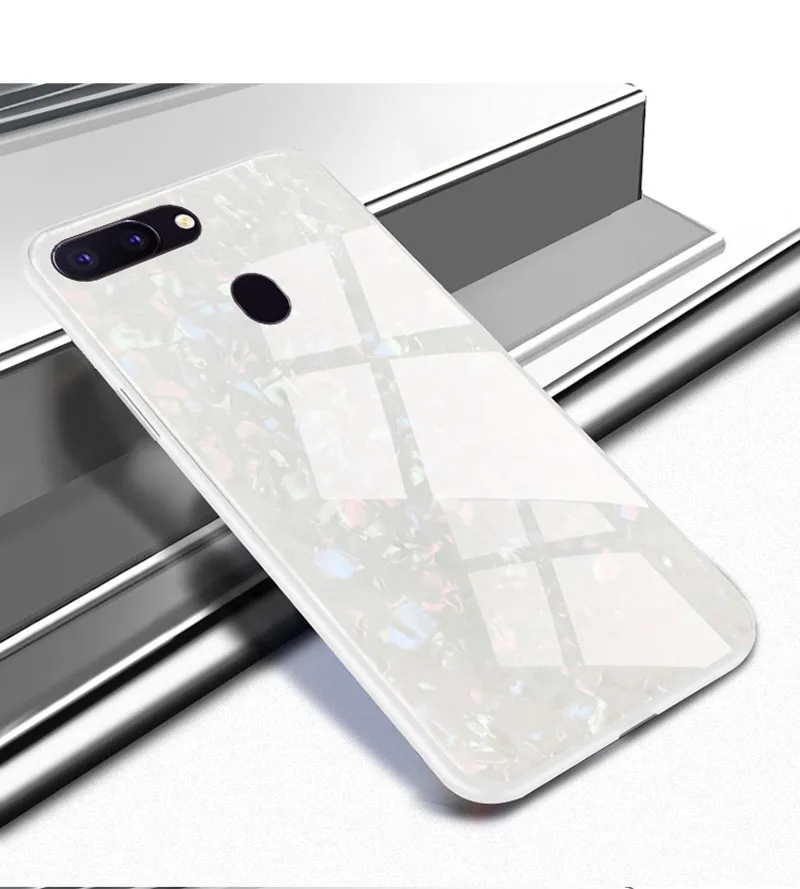 Белый Роскошные закаленное Стекло чехол для OPPO A1 A3S A5 A77 A79 AX7 A9 A9X F3 F9 F11 R9 R9S R11 R11S плюс R15 R17 Pro в виде ракушки Мягкая обложка - Цвет: Белый