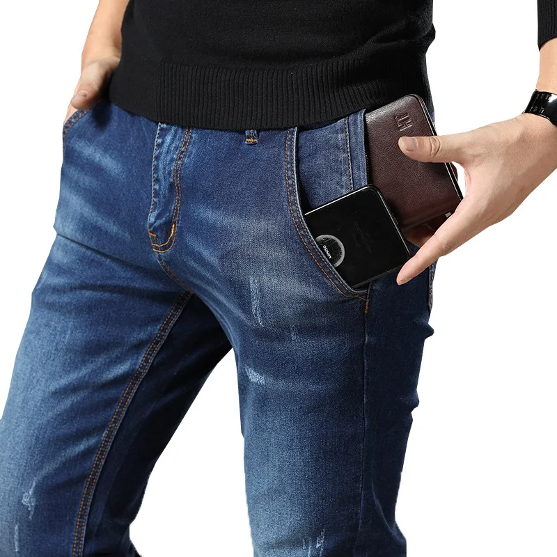 Mens Regular Fit Jeans Clothing Plus Male Autumn Elastic Stretch Denim Straight Leg Classic Cowboy Pants Big Size 40 42 44 46 48|Мужские