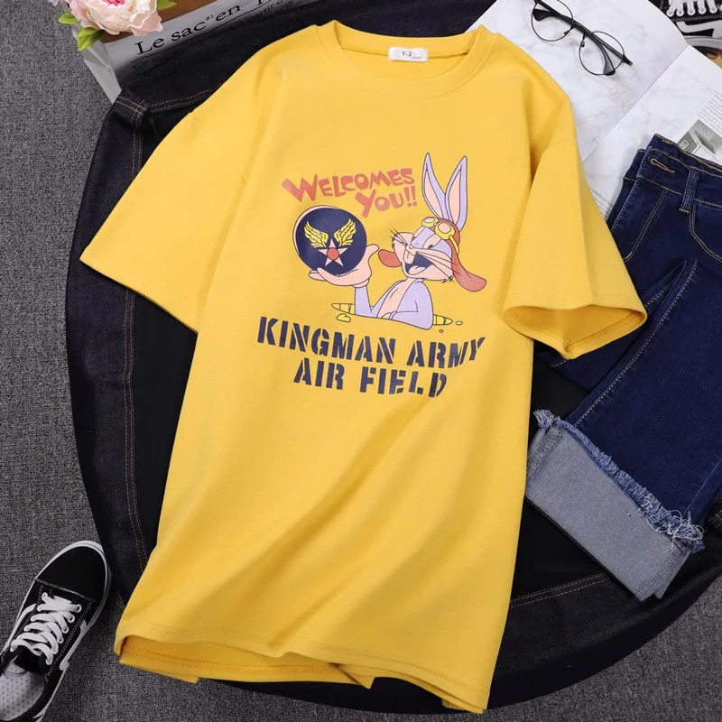 Женская короткая футболка Harajuku Kawaii с круглым вырезом и рисунком кролика 90s