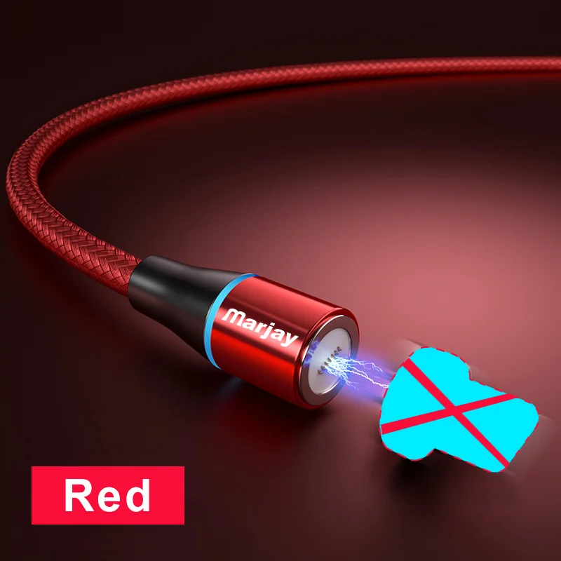 Магнитный usb-кабель Marjay 3A 1 м 2 м Быстрая зарядка 3,0 быстрая USB зарядка для iphone 7 8 Plus X Xs Max XR Магнитный адаптер зарядного устройства - Цвет: Only Red Cable