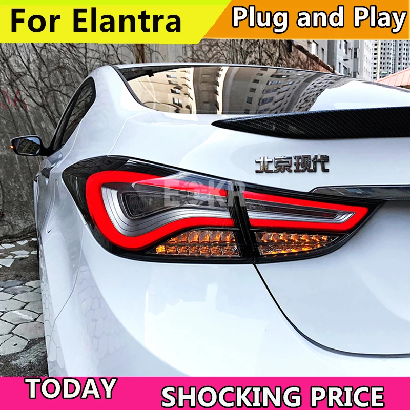 

Автомобиль Стайлинг для Hyundai Elantra задний фонарь s 2012-2016 все светодиодный Elantra задний фонарь DRL + тормоз + стоянка с динамическим рулевым управлением