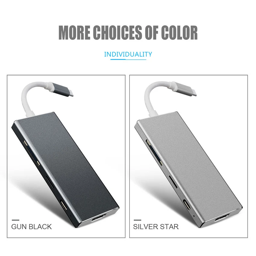 

7 in 1 USB-C USB C Hub with Type-C Power Delivery 4K Video HD SD/TF Card Reader USB 3.0 HUB For MacBook Pro Type C Hub