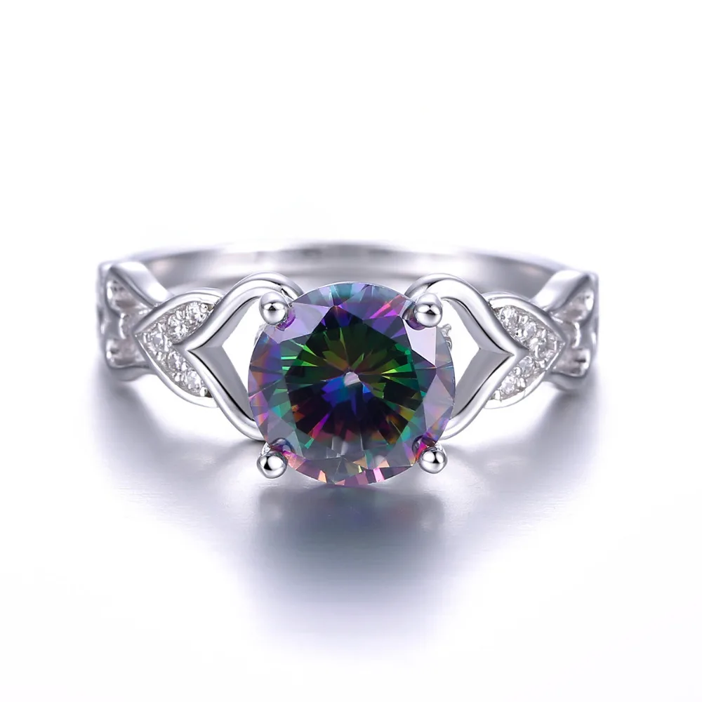 Jrose круглое кольцо 2.95ct Rainbow Fire Mystic CZ Solitaire Настоящее 100% Стерлинговое Серебро 925