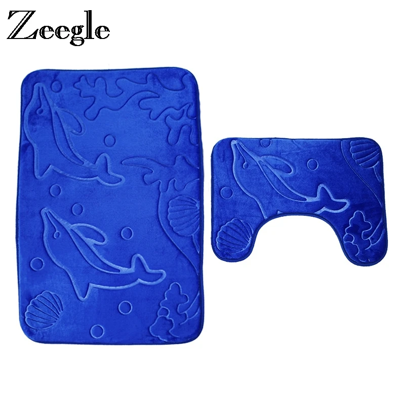 

2Pcs Bathroom Mat Set Embossing Bathroom Bath Mats Toilet Carpet Washing Room Floor Mat Bath Rugs Non-slip Toilet Foot Mat