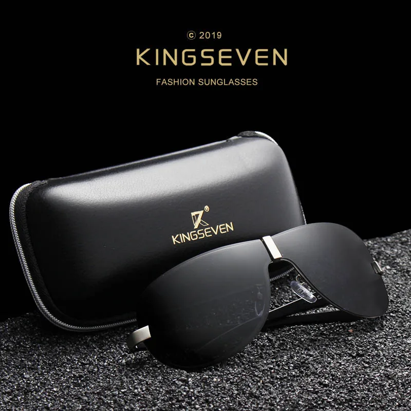 Мужские солнцезащ. Очки в алюминиевой оправе KINGSEVEN черно серые солнцезащитные