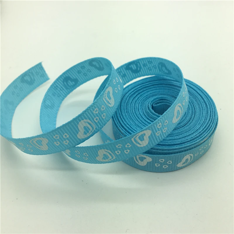 Sky blue 5 ярдов/партия, 3/8 дюйма, 10 мм, корсажная лента с принтом «любовь» для волос в виде банта, для свадьбы, рождественской вечеринки, украшения, рукоделие - Цвет: Sky blue