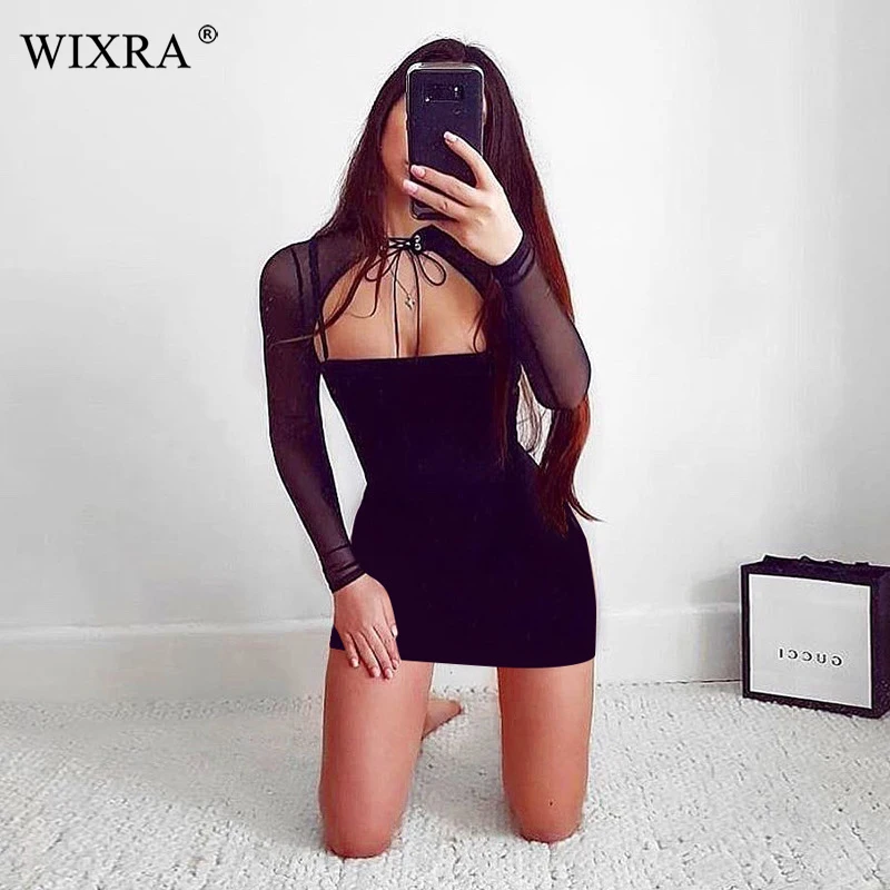 Женское мини платье Wixra кружевное с длинным рукавом лето 2019|Женские платья| |