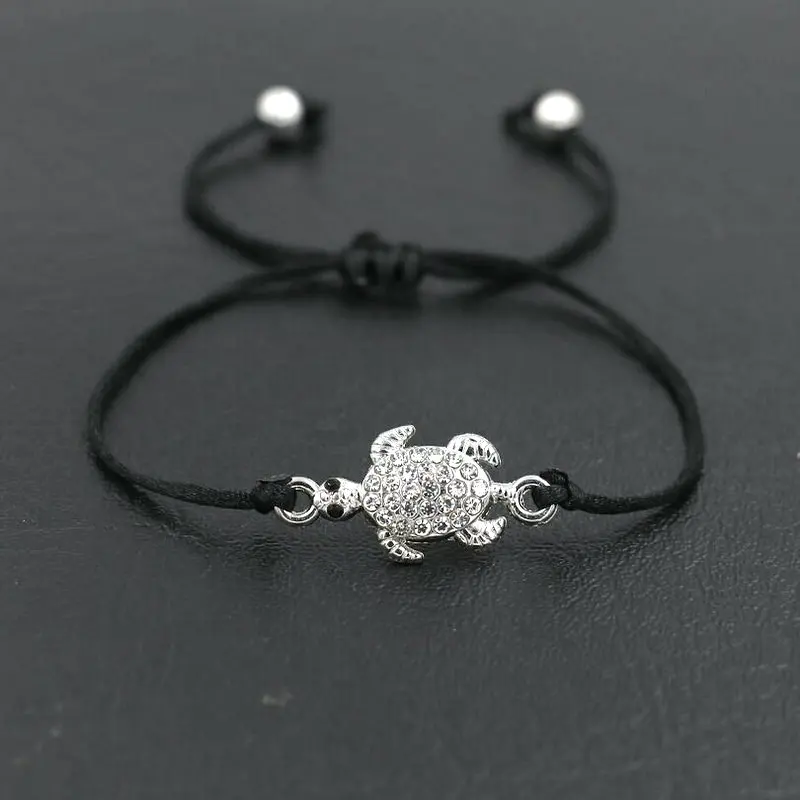 Turtle black rope BPPCCR серебряный цвет кубического циркония черепаха браслет с черепахами для мужчин женщин Красная веревочная нить Lucky Animal браслеты пары ювелирных изделий - Окраска металла: Turtle black rope
