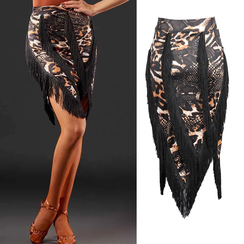 Юбка женская леопардовая с бахромой для латиноамериканских танцев|Латинский| |
