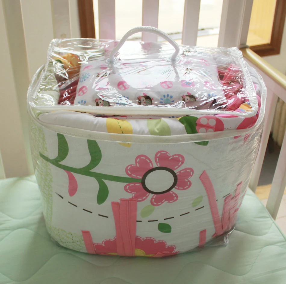 

7PCS embroidery Cot Baby Bedding Newborn Crib Bedding Cartoon ropa de cuna (4bumper+duvet+bed cover+bed skirt)