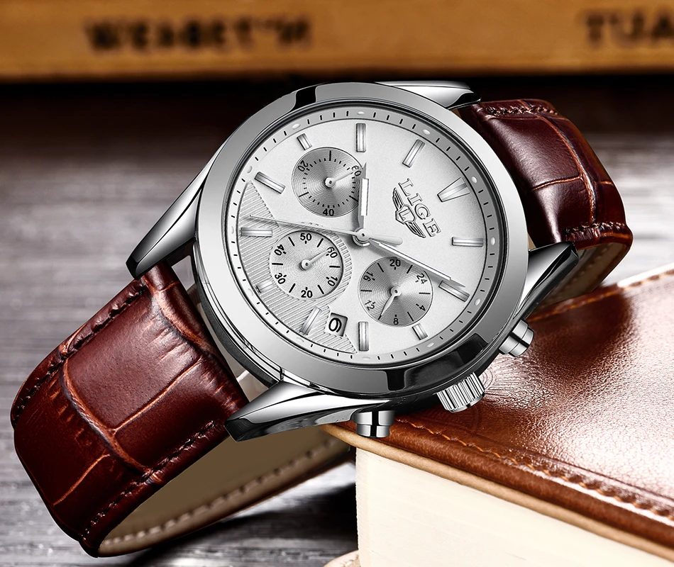Relojes Hombre LIGE мужские часы Лидирующий бренд Роскошные коричневые кожаные деловые кварцевые часы мужские военные спортивные водонепроницаемые часы