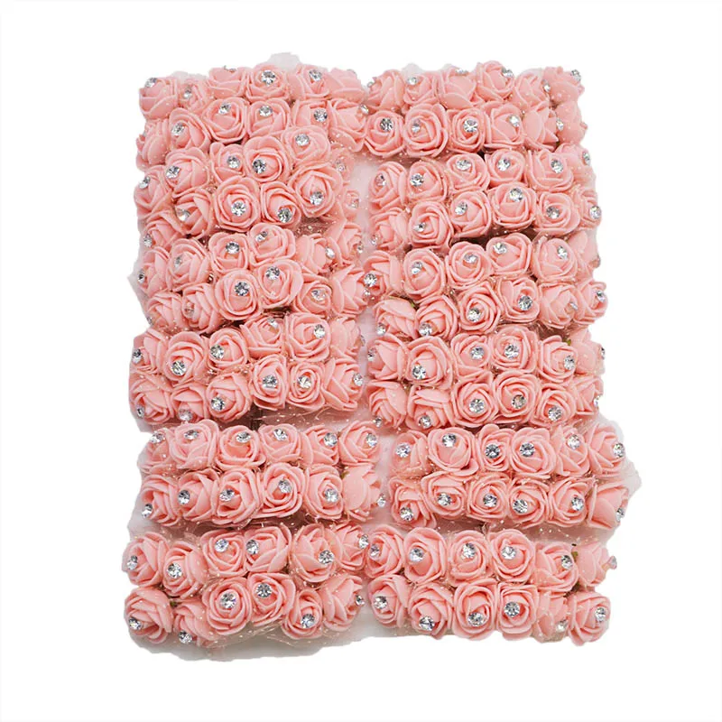 F03 pink 72/144 шт 2 см мини искусственный кристалл Пена розы головки для украшения свадьбы DIY букет невесты Скрапбукинг поддельные розетки - Цвет: F03 pink