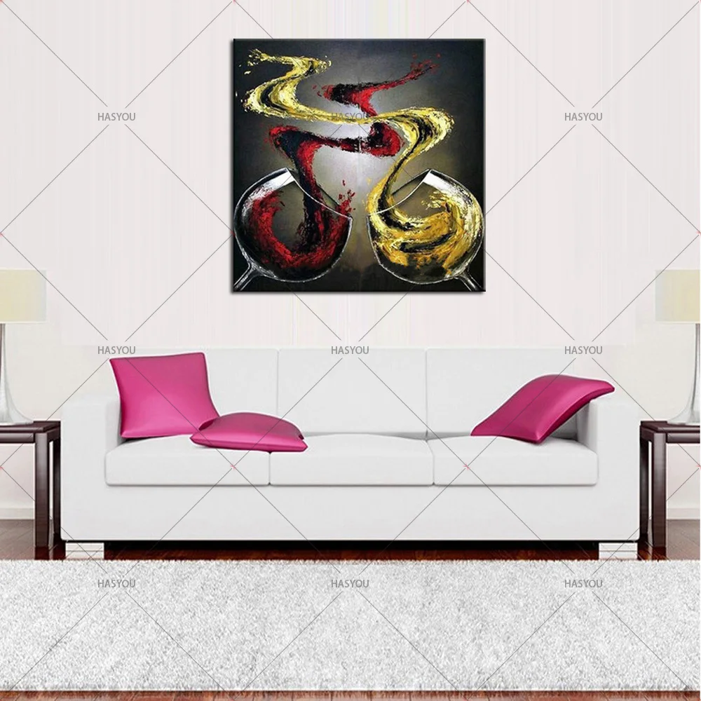 Best Art 100% Hand Painted Abstract Red Wine Glass Oil Painting on Canvas Modern Wall Picture For Home Bar kitchen Decor | Дом и сад