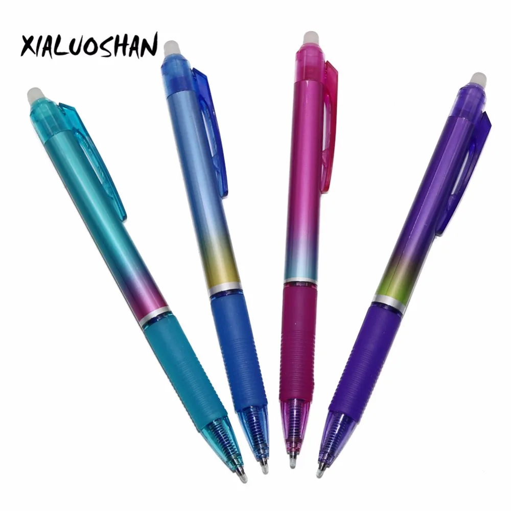 4pcs / set New 0.5mm Rainbow Color Erasable Gel Pen Rub Magic Pushed Pen With Blue Refills & Blue / Black Refills