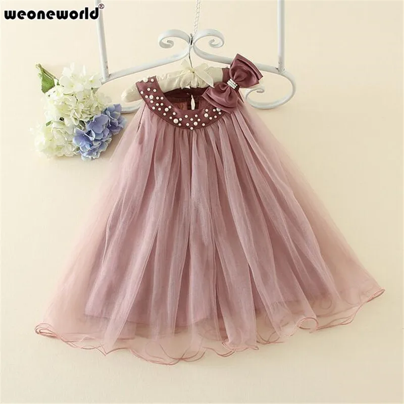 WEONEWORLD Bowknot Girl Dresses Lace Mesh Girls Summer Children's Clothing for Vestido Infant Clothes | Детская одежда и обувь