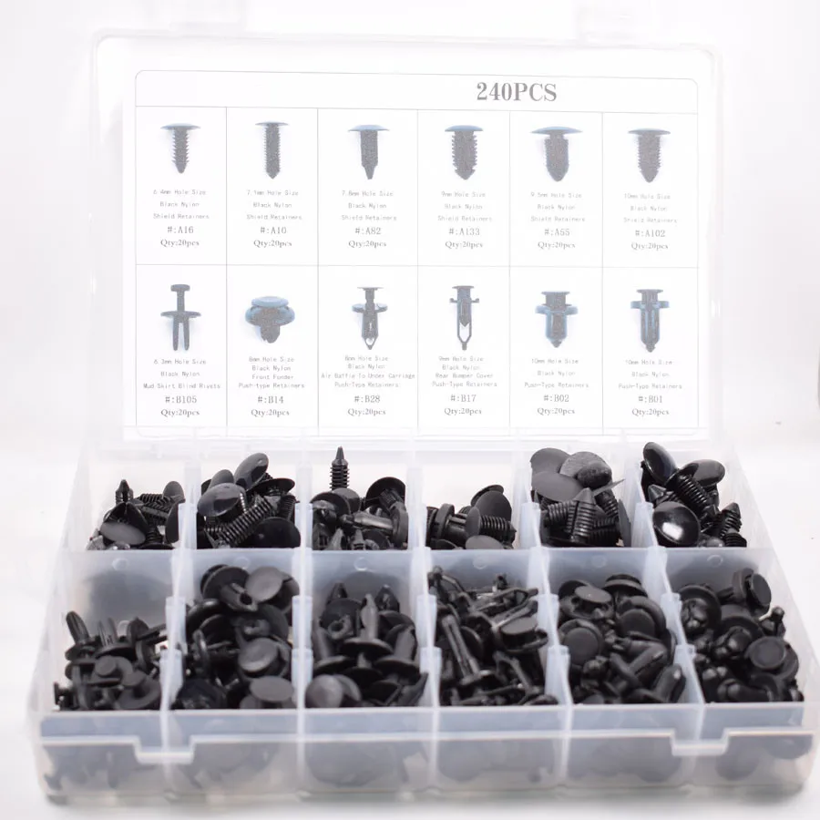 

240Pcs Car Auto Body Push Type Retainer Pin Rivet Trim Fastener Clip Panel Moulding Assortment for Toyota Honda Ford GM