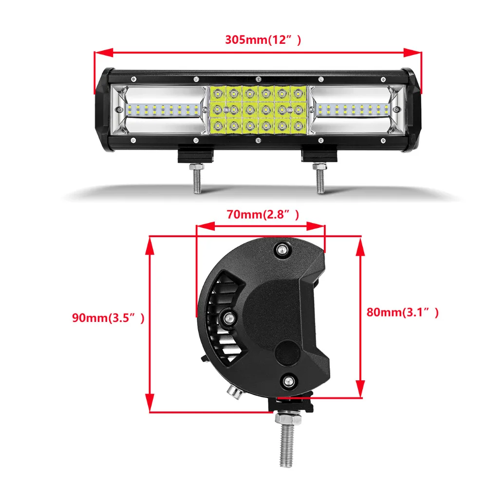 Partol 12&quot 162W Tri-Row LED Light Bar Combo Spot Flood Beam Offroad Work 4WD 4x4 6000K for Truck Camper Trailer | Автомобили и